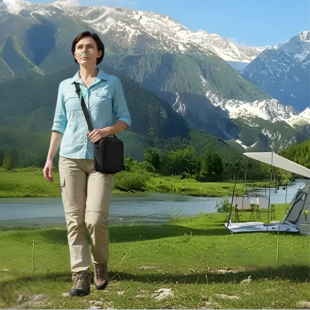 Woman reading book using Medris Portable Oxygen Concentrator