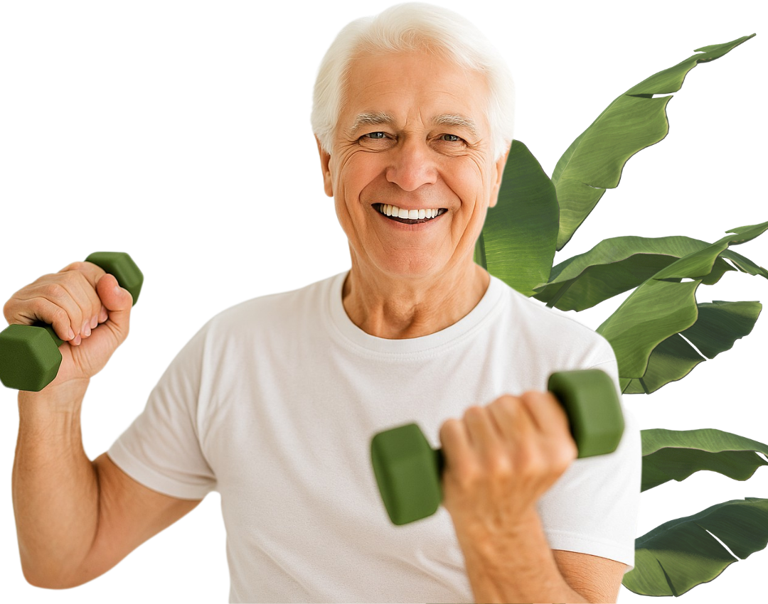 Active older adult using Broxtal oxygen therapy equipment