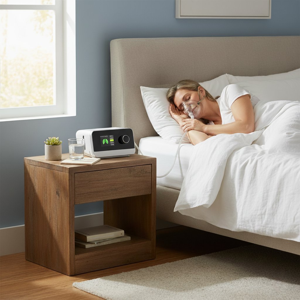Woman sleeping peacefully using the Smart CPAP Machine A20