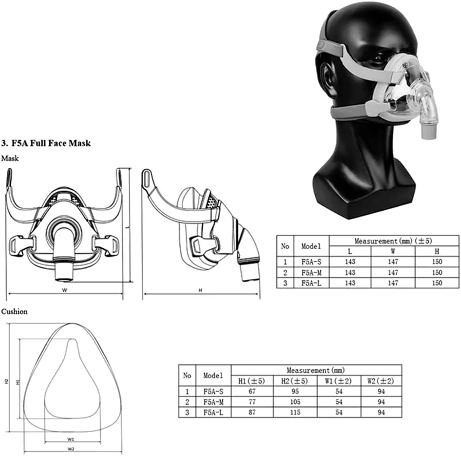 Full Face CPAP Mask F5A size guide