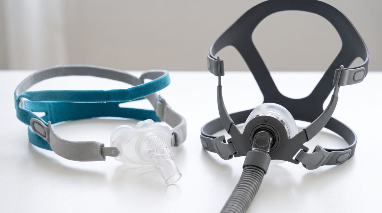 Nasal Pillow Mask and Nasal Mask side by side, showing the difference in CPAP mask design