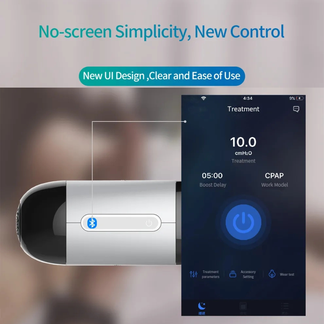 No-screen simplicity, app control interface for the Mini Travel CPAP Machine